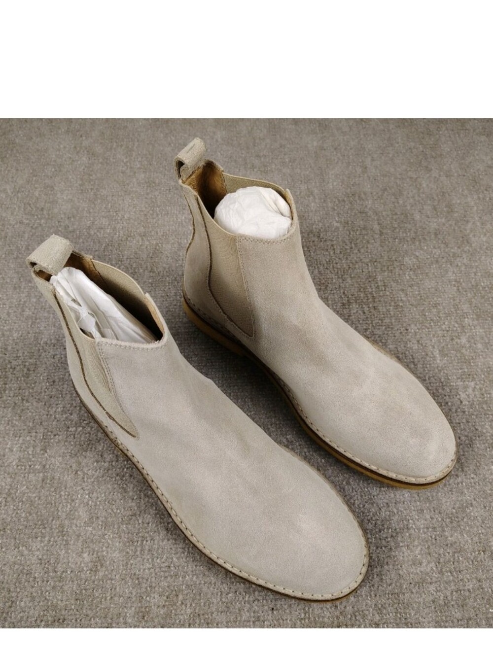Mens BARNEYS NEW YORK Velour Beige Chelsea Boots Size 9M ITALY